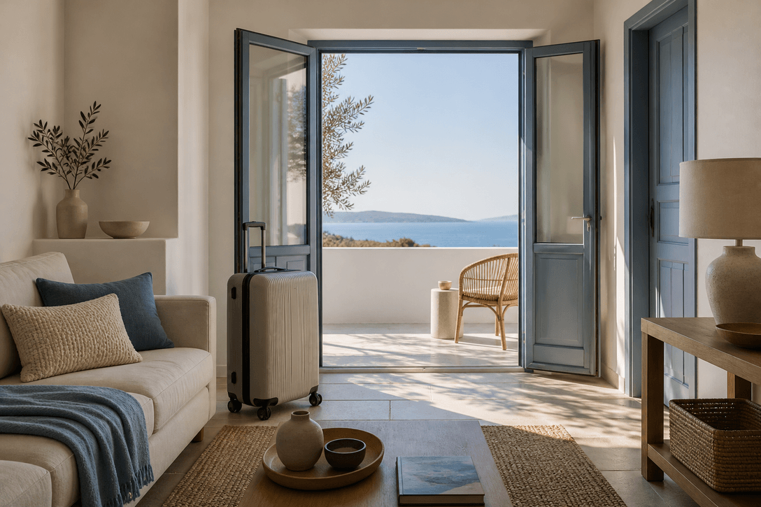 Ενδεικτική εικονογράφηση AI για ιδιοκτήτες ακινήτων με θέμα: Η αναχώρηση χρειάζεται οδηγίες, όχι λίστα εργασιών